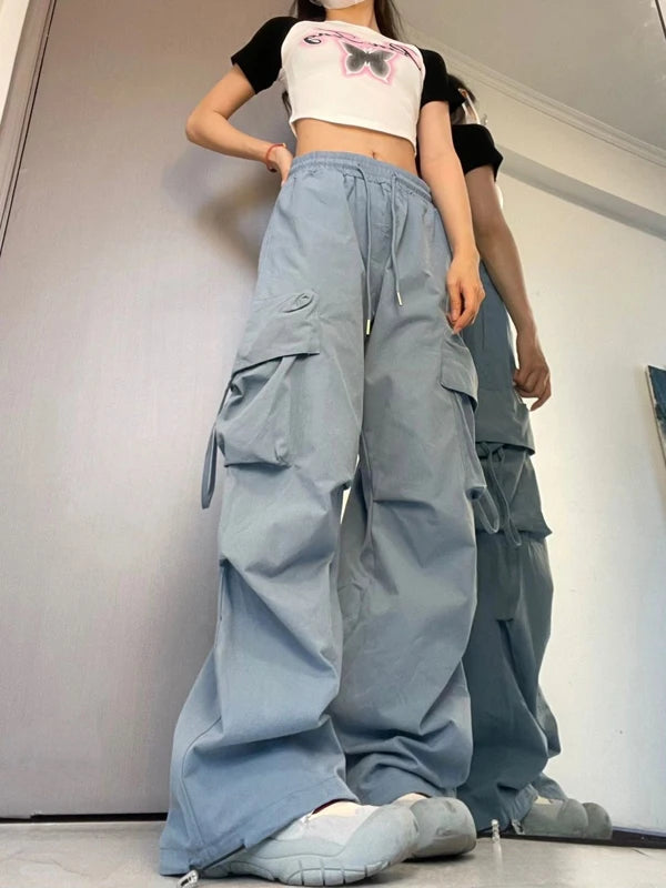 Women  Cargo Pants Fashion Casual High Waist Big Pockets Hip Hop Trousers