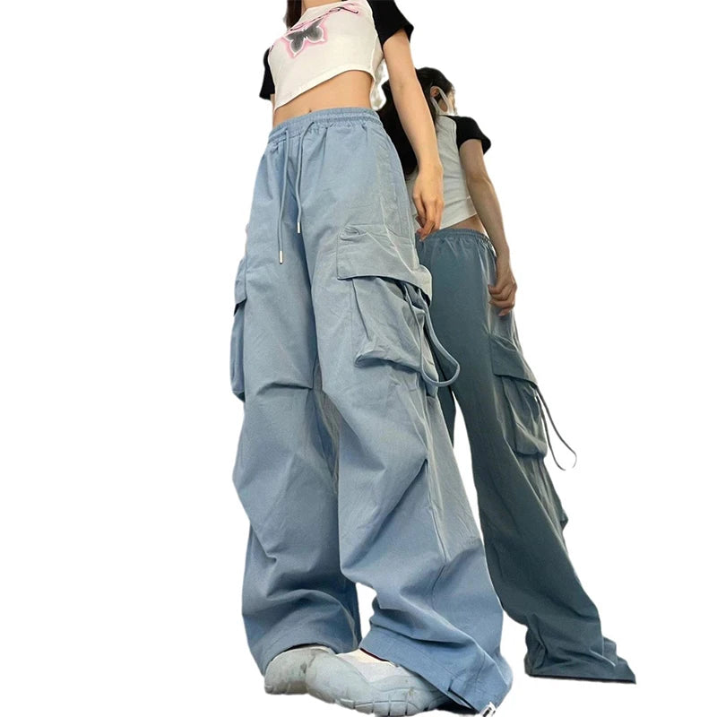 Women  Cargo Pants Fashion Casual High Waist Big Pockets Hip Hop Trousers