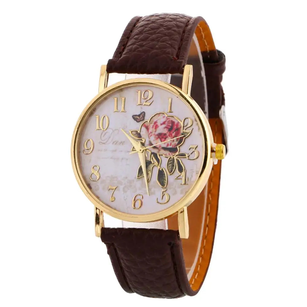 Rose Flower Round Dia Watch Women