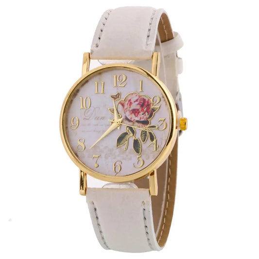 Rose Flower Round Dia Watch Women