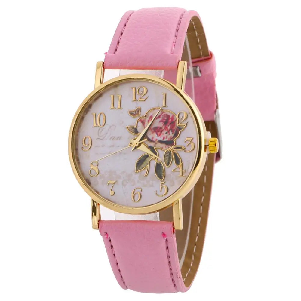 Rose Flower Round Dia Watch Women