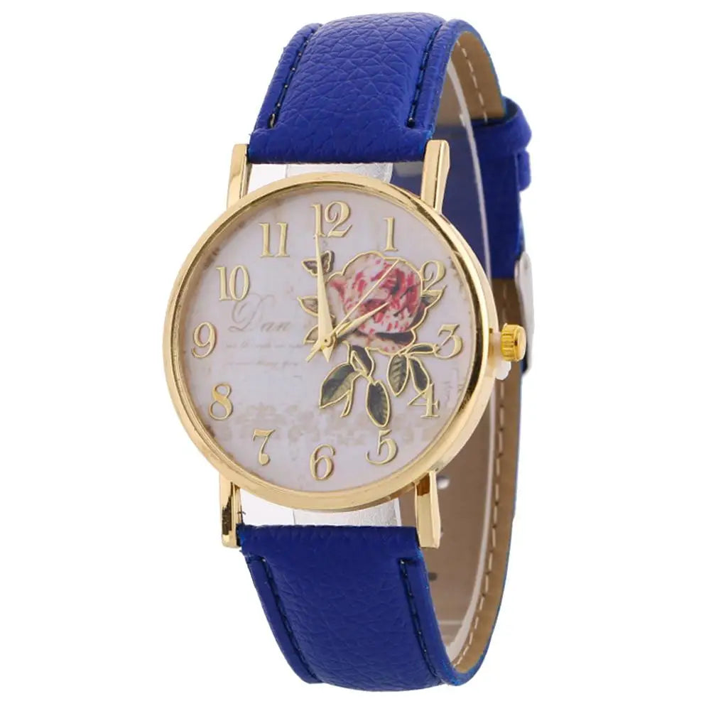 Rose Flower Round Dia Watch Women