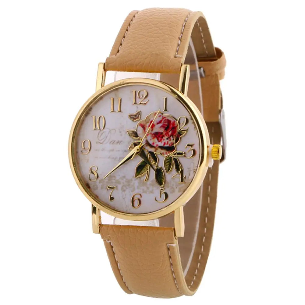 Rose Flower Round Dia Watch Women