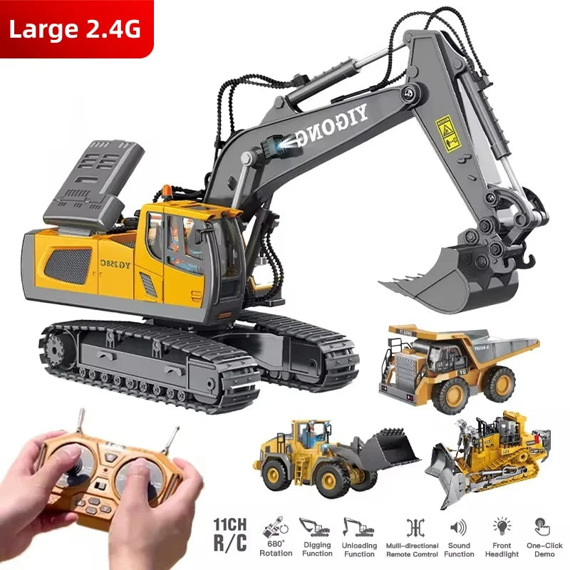 New Remote Control Excavator Dump Truck RC Model Car Toy Professional Alloy Plastic Simulation Construction Vehicle for Kid