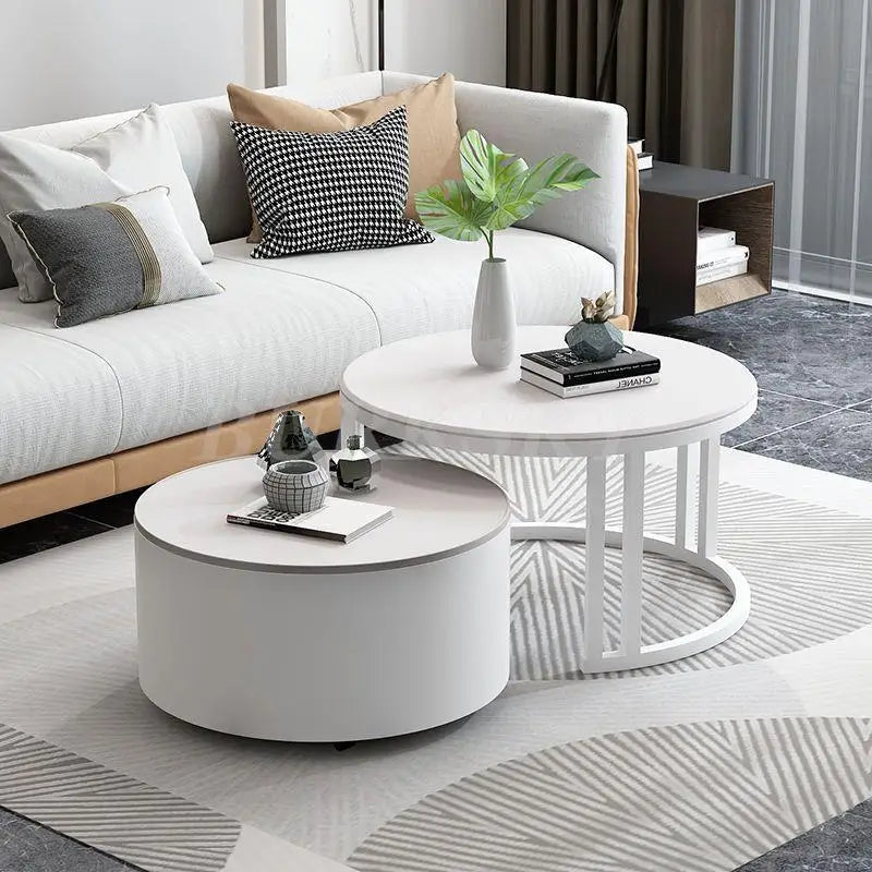 Coffee Table Light Luxury Modern Apartment Simple Round Tempered Glass Iron Storage