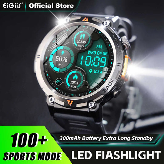 Bluetooth Call Smart Watch for Men Full Touch Screen Health Monitor Clock With Flashlight