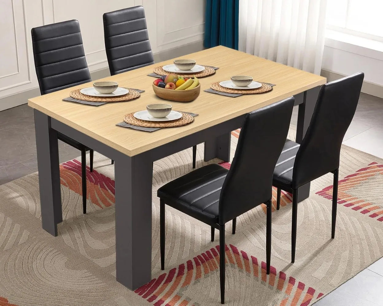 Dining Table and Chairs Set 4, Dining Room Chairs and 18mm Thick Table Top 120 x 80 cm Long Wooden Dining Table