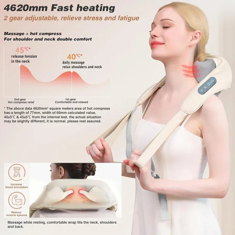 Electric Neck Massager Wireless Health Care Neck Shoulder Kneading 3D Massage Pillow Cervical Back Muscle Relaxing Massage Shawl