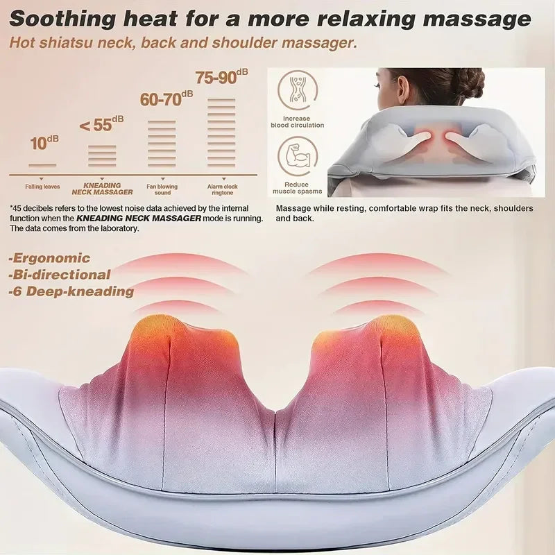 Electric Neck Massager Wireless Health Care Neck Shoulder Kneading 3D Massage Pillow Cervical Back Muscle Relaxing Massage Shawl