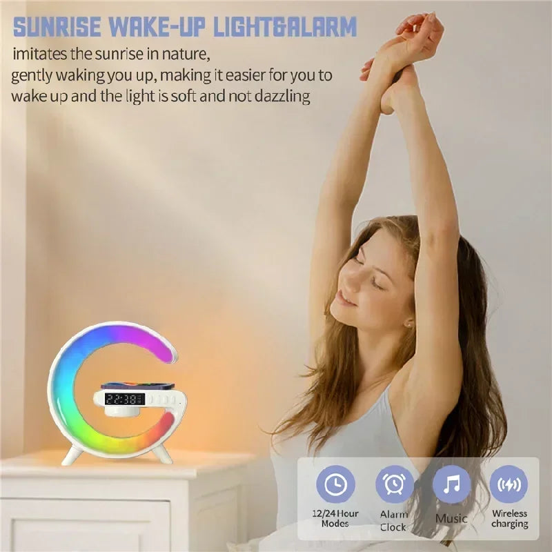 Night Lamp Multifunction Alarm Clock TF Blueotooth Speaker 15W Wireless Charger Station Pad For iPhone 15 14 13 12 8