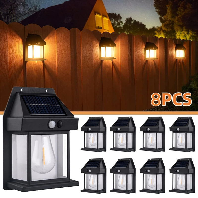 Solar Wall Lights Outdoor Tungsten Waterproof Wireless Motion Sensor Security Lamps Dusk to Dawn Lighting for Garden 1~8PCS