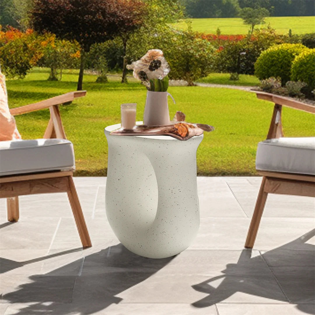 LUVODI Modern U-shaped Geometric Lightweight Concrete Accent Table Garden Stool Decorative Side Table for Indoor Outdoor