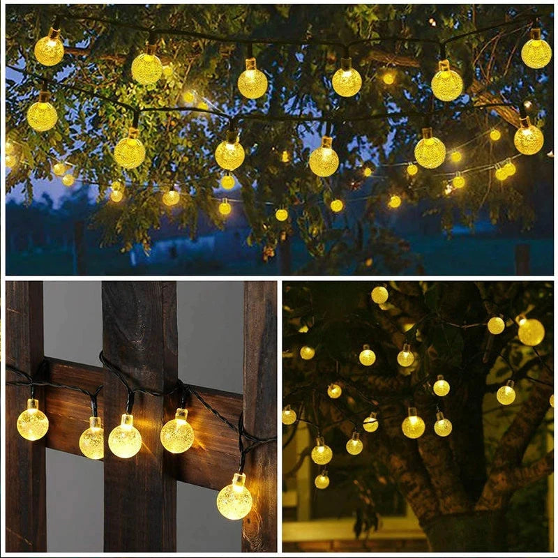 Solar Crystal Globe LED String Lights 60 LED 8 Lighting Modes