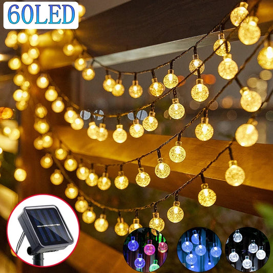 Solar Crystal Globe LED String Lights 60 LED 8 Lighting Modes