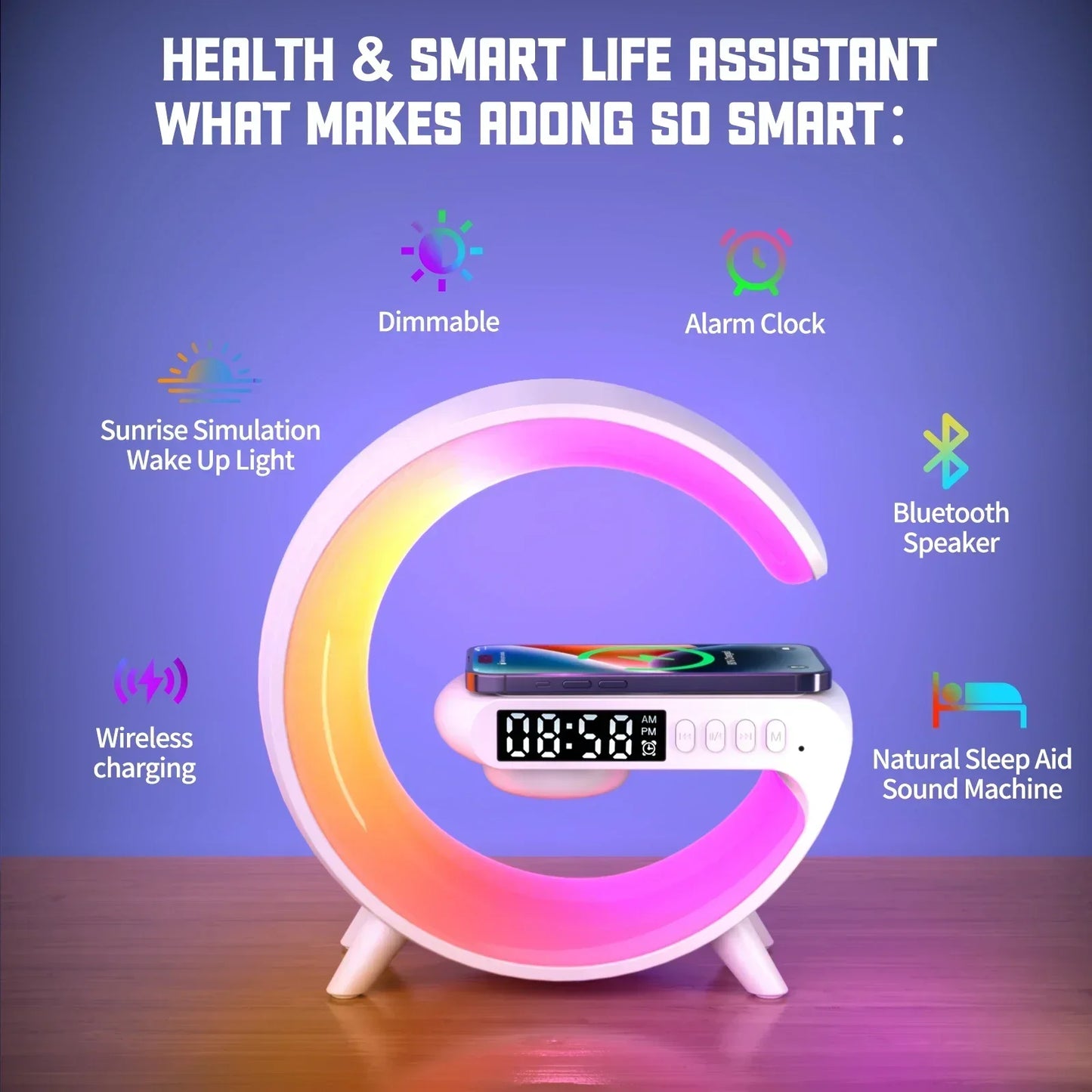 Night Lamp Multifunction Alarm Clock TF Blueotooth Speaker 15W Wireless Charger Station Pad For iPhone 15 14 13 12 8