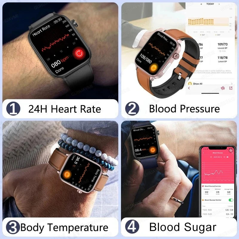 New ECG+PPG Uric Acid Non-Invasive Blood Glucose Smartwatch Men Bluetooth Call Heart Rate Blood Pressure Smart Watch