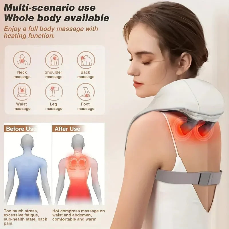 Electric Neck Massager Wireless Health Care Neck Shoulder Kneading 3D Massage Pillow Cervical Back Muscle Relaxing Massage Shawl