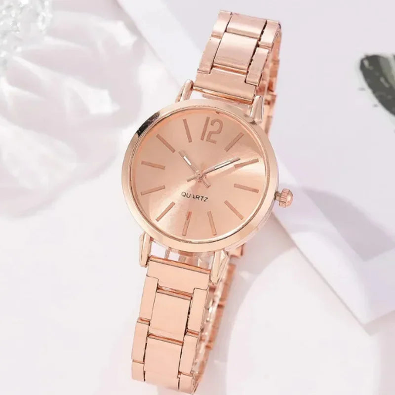 Luxury Watch for Women Simple Round Dial Stainless Fashion Gold Bracelet Quartz