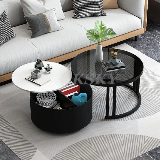 Coffee Table Light Luxury Modern Apartment Simple Round Tempered Glass Iron Storage