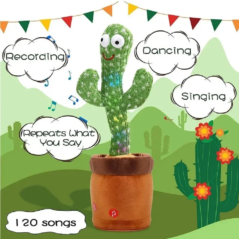 Dancing Cactus Toy Repeat Talking 120 Songs Wriggle Dancing Sing Toy Talk Plushie Stuffed Toys for Baby Adult Christmas Gift