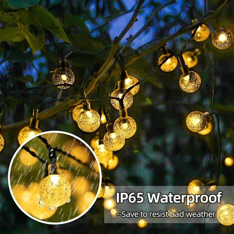 Solar Crystal Globe LED String Lights 60 LED 8 Lighting Modes