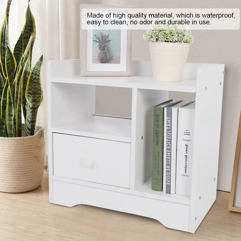 Bedroom Bedside Table Night Stand Cabinet with Drawer Home Storage Organizer (White)