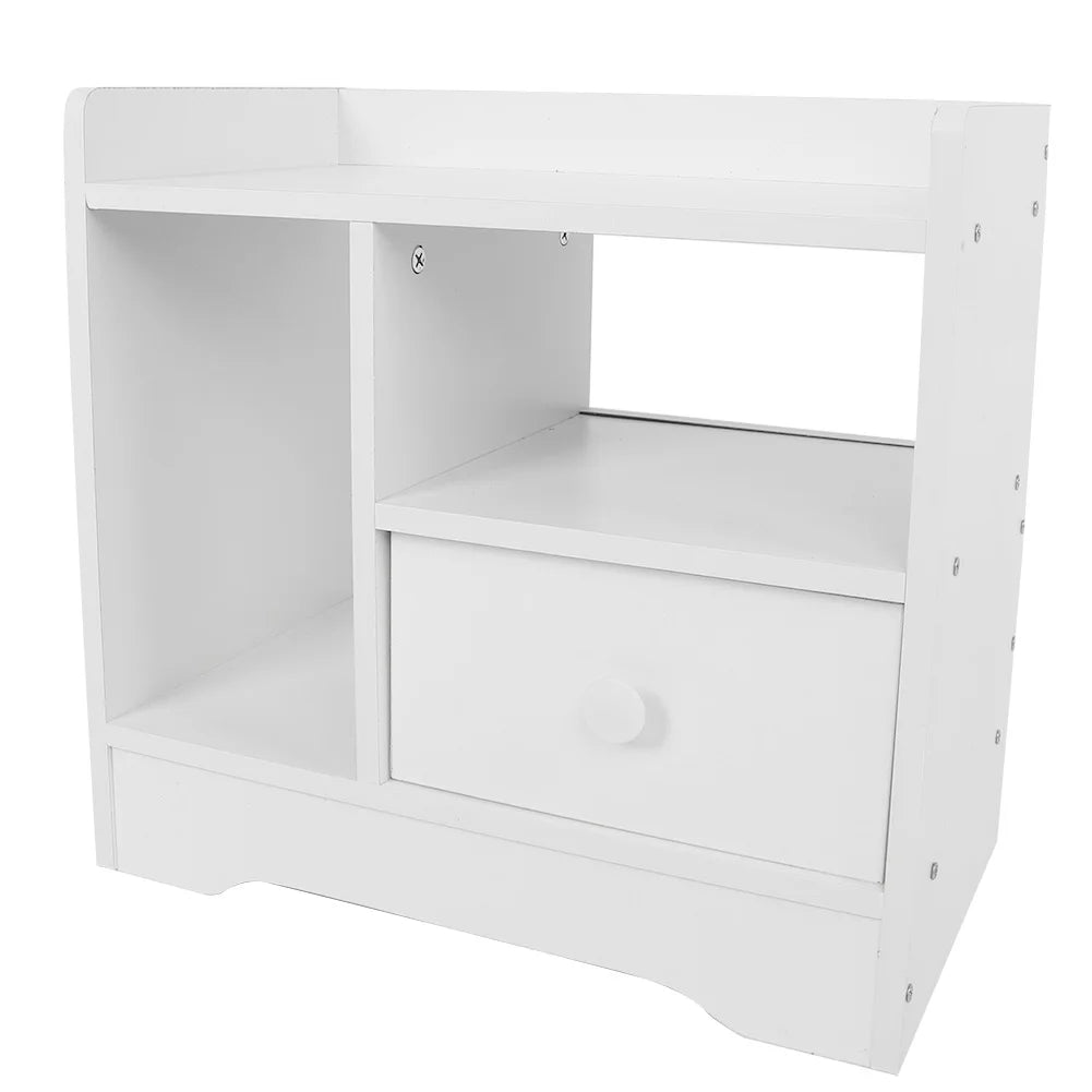 Bedroom Bedside Table Night Stand Cabinet with Drawer Home Storage Organizer (White)