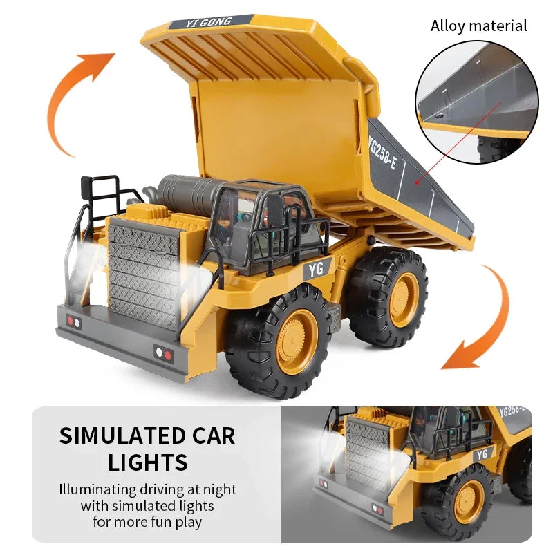 New Remote Control Excavator Dump Truck RC Model Car Toy Professional Alloy Plastic Simulation Construction Vehicle for Kid