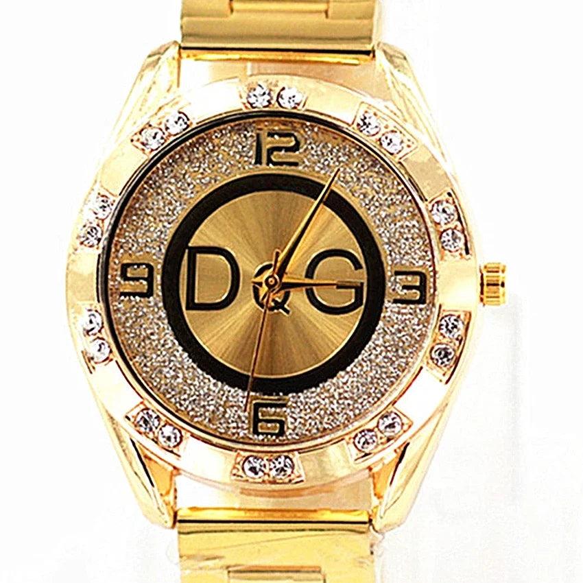 Fashion Luxury Watch DQG Crystal Quartz Female Watch Gold Silver Stainless Steel Ladies Dress Watch