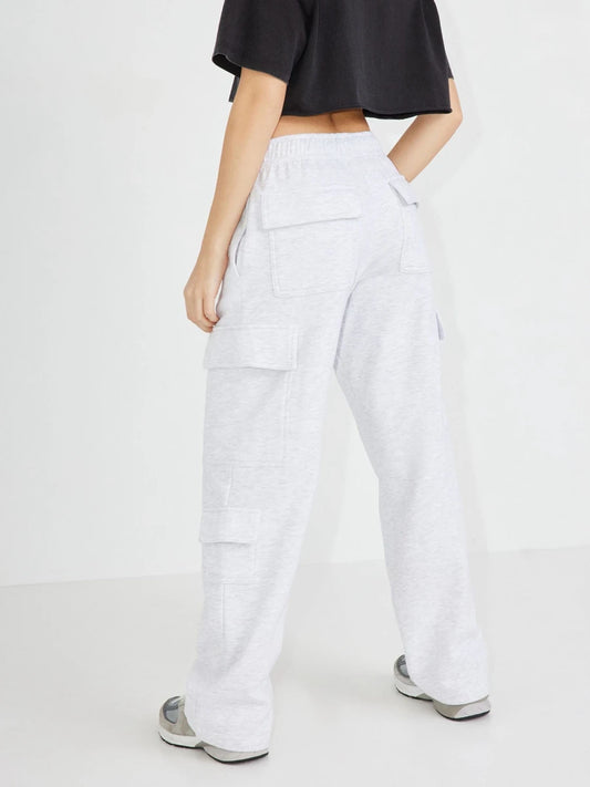 Casual Baggy Cargo Sweatpants for Women Elastic Low Waisted Straight Leg Athletic Joggers Pants with Pockets