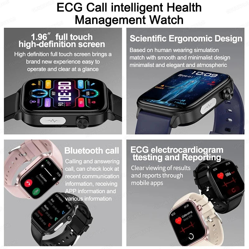 New ECG+PPG Uric Acid Non-Invasive Blood Glucose Smartwatch Men Bluetooth Call Heart Rate Blood Pressure Smart Watch