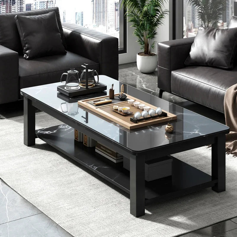 Low Square Black Coffee Table Luxury Modern Design Marble