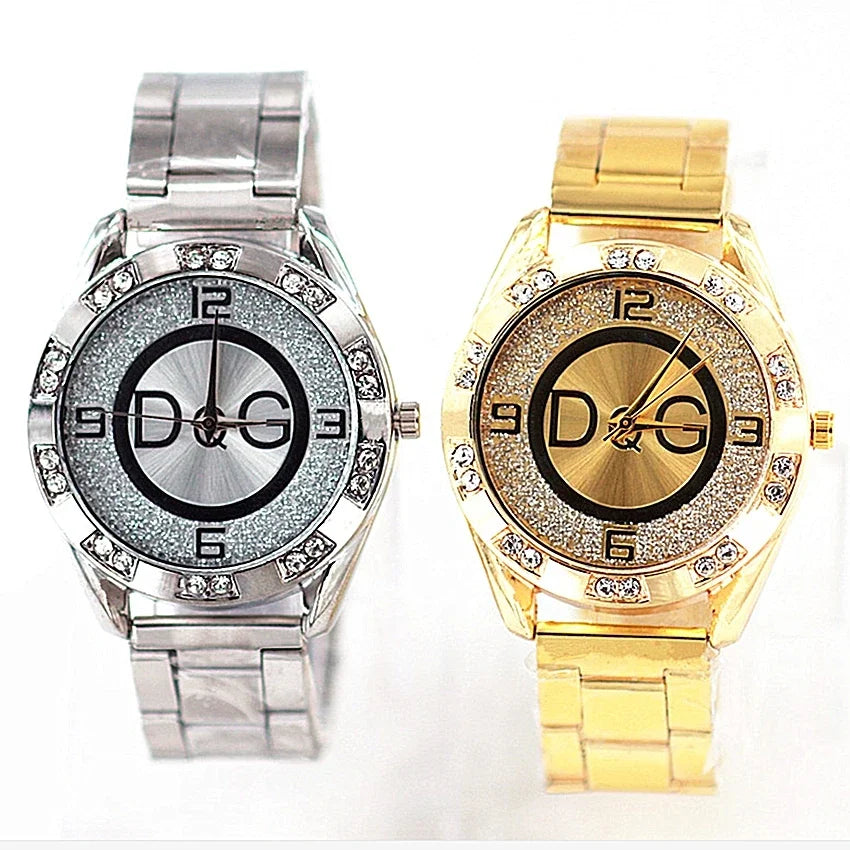 Fashion Luxury Watch DQG Crystal Quartz Female Watch Gold Silver Stainless Steel Ladies Dress Watch