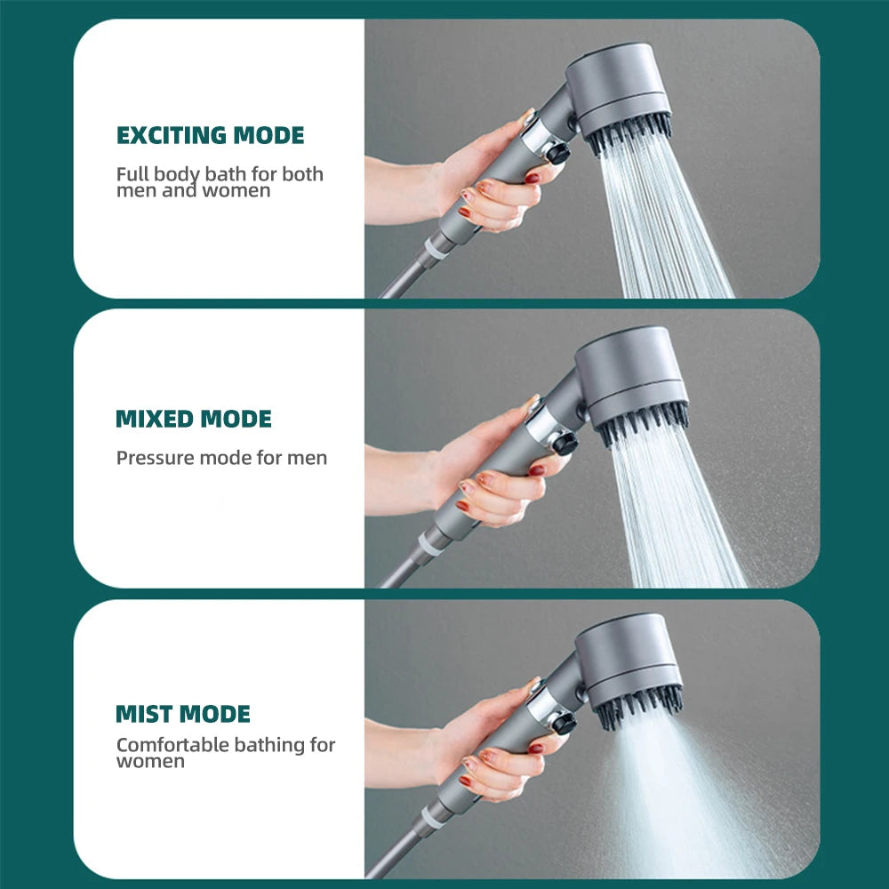 Massage Spa Pressurized Shower Head 3 Modes High Pressure Filter Rainfall Shower One-Key Stop Spray Nozzle Bathroom Accessories