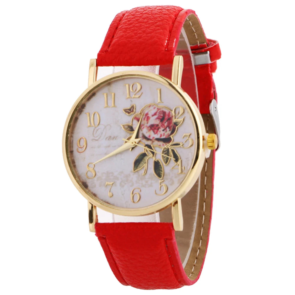 Rose Flower Round Dia Watch Women