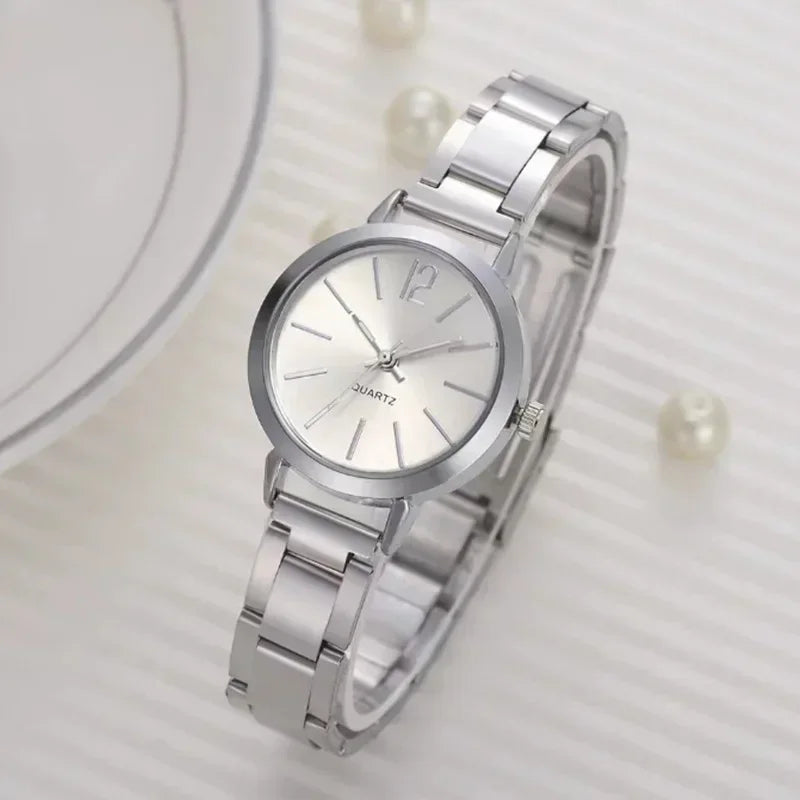 Luxury Watch for Women Simple Round Dial Stainless Fashion Gold Bracelet Quartz