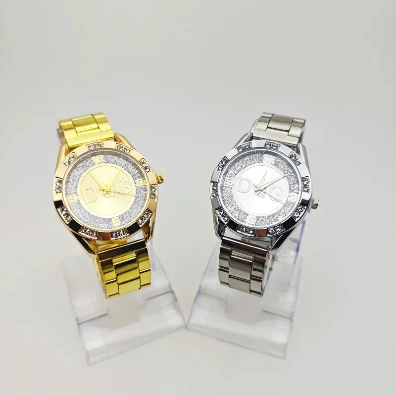 Fashion Luxury Watch DQG Crystal Quartz Female Watch Gold Silver Stainless Steel Ladies Dress Watch