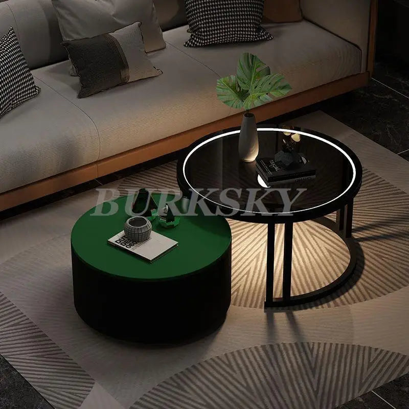 Coffee Table Light Luxury Modern Apartment Simple Round Tempered Glass Iron Storage