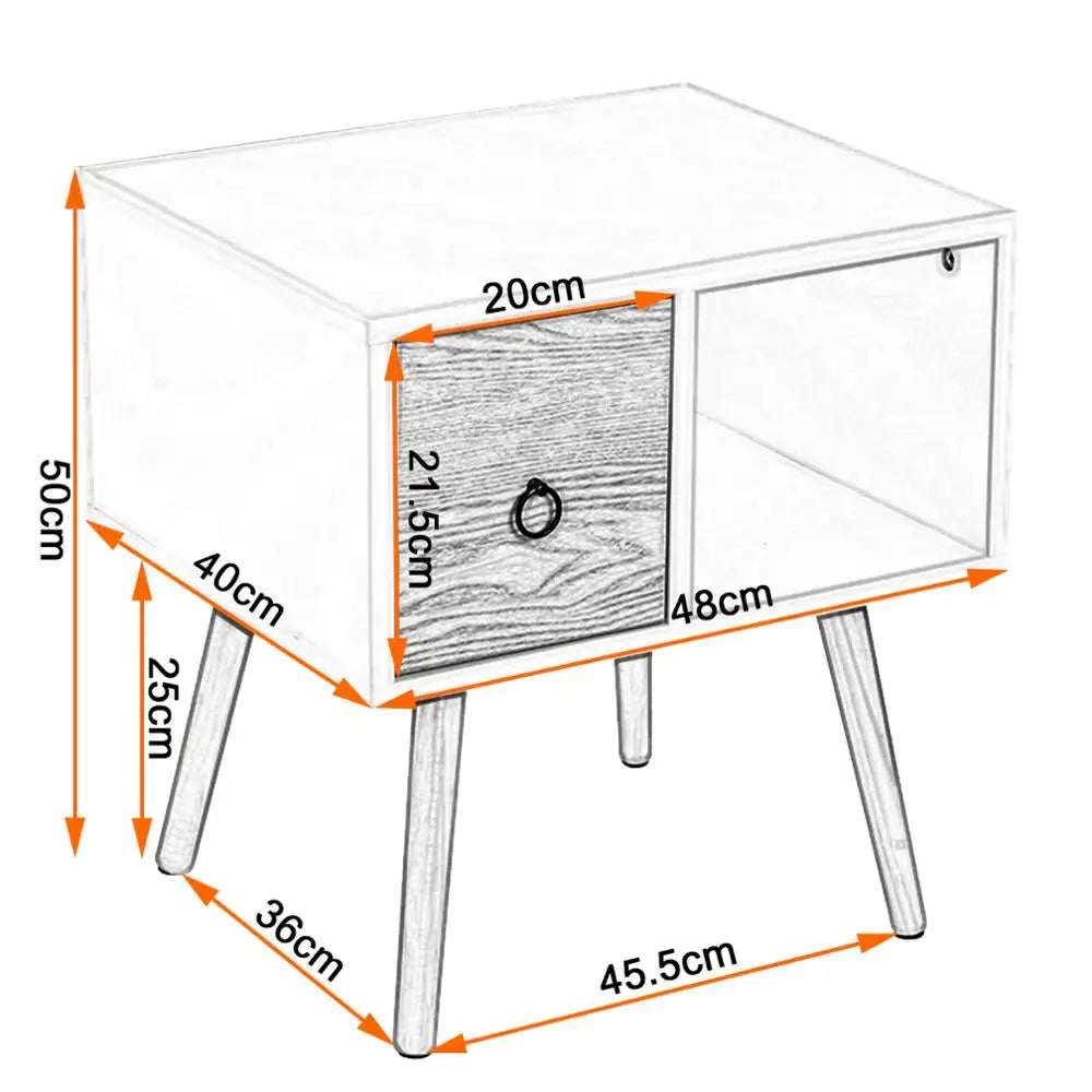 Grey Nightstand Waterproof Bedside  Coffee Table with Small Drawer Open Wooden Storage Compartment for Living Room Bedroom